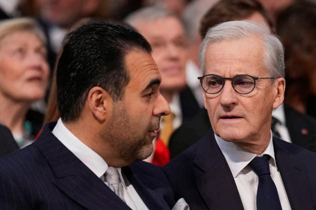 Nobels fredspris 2025 Oslo 20251210. Stortingspresident, Masud Gharahkhani (Ap) og statsminister Jonas Gahr Store (Ap) ankommer Oslo Radhus for utdelingen av Nobels fredspris. Datteren til Nobels fredsprismottaker, Ana Corina Sosa, tar i mot prisen pa vegne av sin mor. Den venezuelanske opposisjonslederen Maria Corina Machado far prisen for sitt utrettelige arbeid for a sikre demokratiske rettigheter for folket i Venezuela, og for sin kamp for en rettferdig og fredelig overgang fra diktatur til folkestyre. Pa grunn av omstendighetene i hjemlandet Venezuela kunne ikke Nobels fredsprismottaker delta pa utdelingen i Norge. Foto: Ole Berg-Rusten POOL NTB Oslo Norge AllQGWHx2v0 EDITORIAL USE ONLY Ref:_BNCAllQGWHx2v0.jpg Copyright: xOlexBerg-Rustenx xPOOLx xNTBx