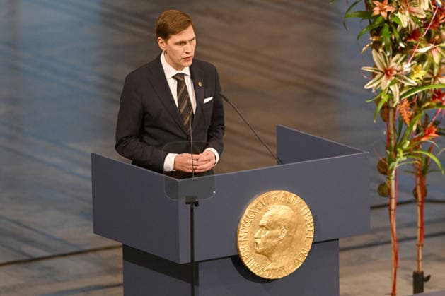 Jorgen Watne Frydnes, chair of the Norwegian Nobel Committee attends the 2025 Nobel Peace Prize presentation ceremony at Oslo City Hall on December 10, 2025 in Oslo, Norway  OSL202510213 PAULxTREADWAY