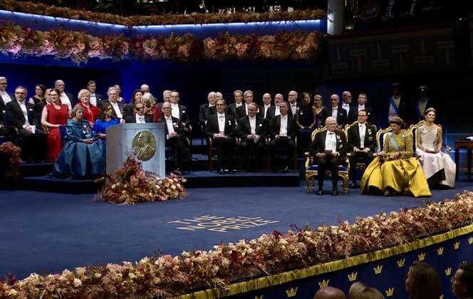 2025 Nobel Prizes awarded in Stockholm STOCKHOLM, SWEDEN - DECEMBER 10: Carl XVI Gustaf King of Sweden awards Nobel prizes during this year’s celebration of 2025 Nobel Prizes in physics, medicine, chemistry, economics and literature with an official ceremony at Konsert Huset in Stockholm, Sweden on December 10, 2025. The Physics Prize was awarded to John Clarke, Michel Devoret, and John Martinis; the Chemistry Prize to Susumu Kitagawa, Richard Robson, and Omar M. Yaghi; the Medicine Prize to Mary Brunkow, Fred Ramsdell, and Shimon Sakaguchi; the Economics Prize to Joel Mokyr, Philippe Aghion, and Peter Howitt; and the Literature Prize to Laszlo Krasznahorkai. Atila Altuntas Anadolu Stockholm Sweden. Editorial use only. Please get in touch  Copyright: x2025xAnadoluxAtilaxAltuntasx