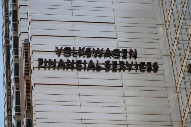 Daily Life And Economy In Warsaw. The Volkswagen Financial Services AG signage is pictured atop a high-rise office building in Warsaw, Poland, on December 10, 2025. Warsaw Poland  Copyright: xAleksanderxKalkax originalFilename: kalka-dailylif251210_npTQj.jpg