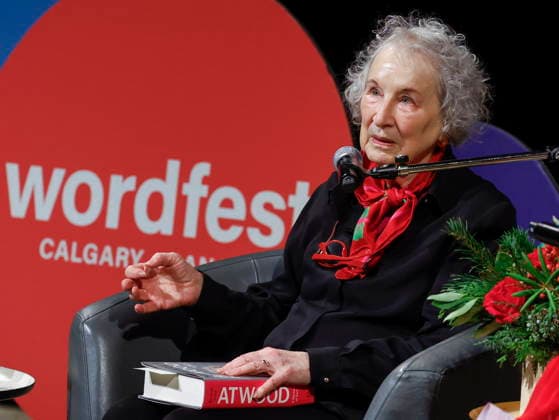 December 10, 2025, Calgary, Ab, CANADA: Margaret Atwood speaks with Heather O Neill during an on stage interview in Calgary, Wednesday, Dec. 10, 2025. Calgary CANADA  - ZUMAc35_ 20251210_zaf_c35_097 Copyright: xJeffxMcintoshx