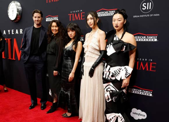 Chris Appelhans, Michelle Wong, Rei Ami, EJAE and Audrey Nuna arrive on the red carpet when TIME Celebrates A Year In TIME at Current at Chelsea Piers on Wednesday, December 10, 2025 in New York City.  NYP20251210131 JohnxAngelillo