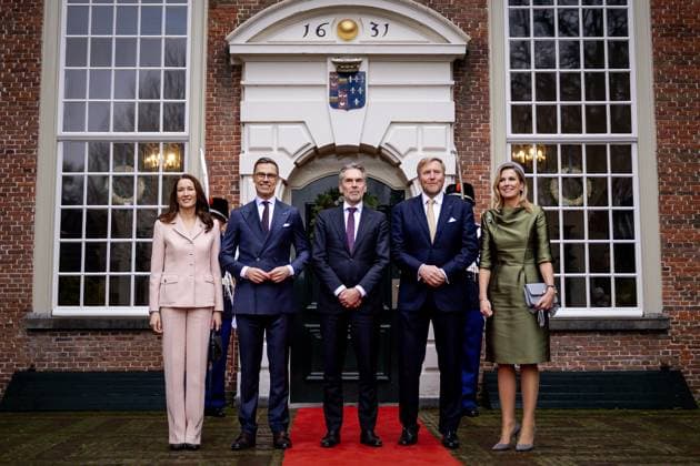THE HAGUE Mrs. Innes-Stubb, President of Finland Alexander Stubb, outgoing Prime Minister Dick Schoof, King Willem-Alexander, and Queen Maxima before the government lunch on the second day of the state visit of the President of Finland to the Netherlands. ANP SEM VAN DER WAL netherlands out - belgium out  Copyright: xx x544658057x originalFilename: 544658057.jpg