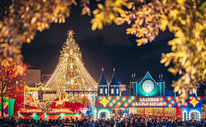 (251213) -- TBILISI, Dec. 13, 2025 -- An illuminated main New Year tree of Georgia is seen at the First Republic Square in Tbilisi, Georgia, Dec. 12, 2025. ( Handout via Xinhua) GEORGIA-TBILISI-NEW YEAR-ILLUMINATED INSTALLATIONS TbilisixCityxGovernment 