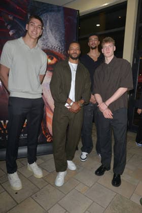 MIAMI, FLORIDA - DECEMBER 12: NBA Miami Heat Player Vladislav Goldin, Norman Powell, Kel el Ware and Kasparas Jakucionis, attends the Miami Special Screening of Avatar: Fire and Ash at AMC Sunset Place 24 in Miami, Florida on December 12, 2025. Copyright: xmpi10 MediaPunchx