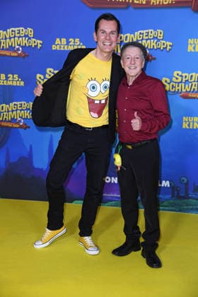 Malte Arkona, Santiago Ziesmer bei der Deutschlandpremiere von SPONGEBOB SCHWAMMKOPF: PIRATEN AHOI! im Kino in der Kulturbrauerei in Berlin am 14.12.2025