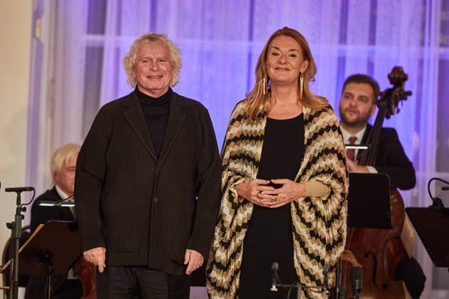 Mezzo-soprano Magdalena Kozena and her husband, British conductor Simon Rattle (left), received the Antonin Dvorak Award for 2025 from President Petr Pavel (not seen) in the Spanish Hall of Prague Castle, in Prague, on December 14, 2025. (CTKxPhoto DorotaxHolubova) CTKPhotoP2025121406653  CTKPhotoP2025121406653