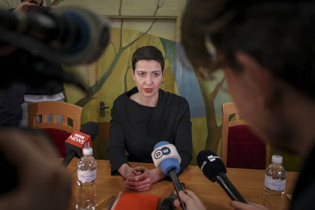 Belarusian opposition figures released from captivity CHERNIHIV, UKRAINE - DECEMBER 14: Volodymyr Lobkovych, Viktor Babaryko, Maria Kolesnikova (seen) and Oleksandr Feduta hold a press conference, addressing questions from journalists about their detention conditions, political struggle, and plans after their release in Chernihiv, Ukraine on December 14, 2025. Following a major humanitarian operation in which 114 civilians — including Ukrainian nationals and Belarusian political prisoners — were transferred from Belarus to Ukraine. Maksym Kishka Anadolu Chernihiv Ukraine. Editorial use only. Please get in touch for any other usage.  Copyright: x2025xAnadoluxMaksymxKishkax