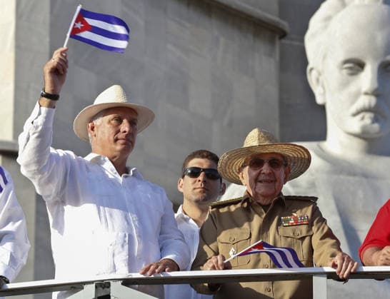 May Day celebrations in Cuba HAVANA, CUBA - MAY 1 : Cuban President Miguel Diaz-Canel, and the first secretary of the Central Committee of the Communist Party of Cuba (PCC), Raul Castro, gesture as people participate in the May Day parade organized by the Cuban Workers Union (CTC) at Revolution Square in Havana, capital of Cuba, on May 1, 2019. Cuba World. Editorial use only. Please get in touch for any other usage.  Copyright: x2025xAnadoluxYanderxZamorax