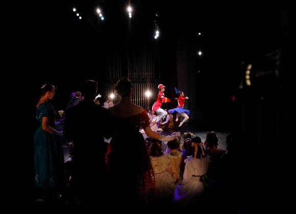 Dancers wait in the wings before taking the stage at the Joffrey Ballet School performance of The Nutcracker at the LaGuardia Performing Arts Center on Sunday, December 14, 2025 in New York City.  NYP20251214102 JohnxAngelillo
