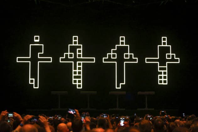 Kraftwerk live bei einem Konzert ihrer Multimedia Tour in der Mitsubishi Electric Halle. Duesseldorf, 14.12.2025