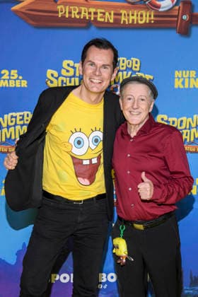 ABBberlin: Malte Arkona und Santiago Ziesmer Deutsche Synchronstimme zu Gast auf dem gelben Teppich bei der Deutschlandpremiere von SPONGEBOB SCHWAMMKOPF PIRATEN AHOI! im Kino in der Kulturbrauerei in am 14.12.2025 Berlin Deutschland