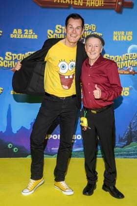 ABBberlin: Malte Arkona und Santiago Ziesmer Deutsche Synchronstimme zu Gast auf dem gelben Teppich bei der Deutschlandpremiere von SPONGEBOB SCHWAMMKOPF PIRATEN AHOI! im Kino in der Kulturbrauerei in am 14.12.2025 Berlin Deutschland
