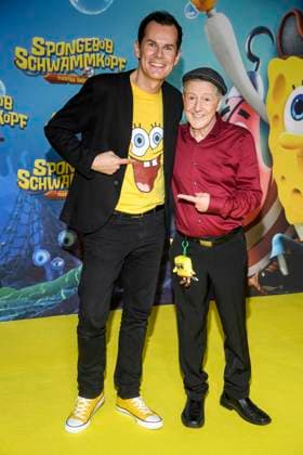 ABBberlin: Malte Arkona und Santiago Ziesmer Deutsche Synchronstimme zu Gast auf dem gelben Teppich bei der Deutschlandpremiere von SPONGEBOB SCHWAMMKOPF PIRATEN AHOI! im Kino in der Kulturbrauerei in am 14.12.2025 Berlin Deutschland