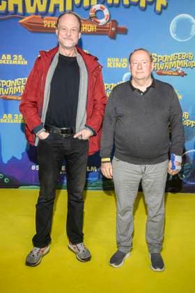 ABBberlin: Peter Flechtner und Sven Plate zu Gast auf dem gelben Teppich bei der Deutschlandpremiere von SPONGEBOB SCHWAMMKOPF PIRATEN AHOI! im Kino in der Kulturbrauerei in am 14.12.2025 Berlin Deutschland