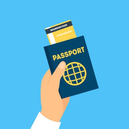 Hand Holding Passport And Boarding Pass A cartoon hand holding a passport and boarding pass. This flat-style illustration depicts travel and journey concepts. Ideal for travel-related projects. Copyright: xbigmouse108x