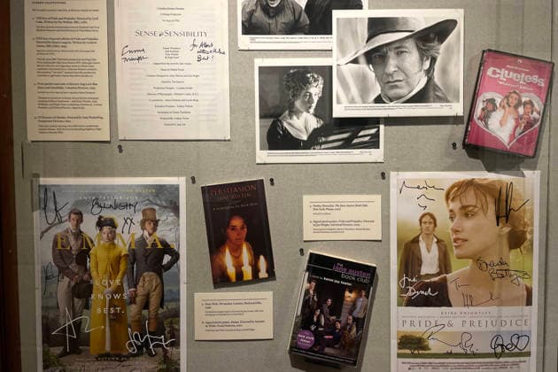 Photograph showing posters for films based on the works of British writer Jane Austen at the exhibition ‘Paper Jane: 250 Years of Austen’ in New York, USA, 16 December 2025. Despite her short life, Austen (1775-1817) left behind an enduring legacy that the Grolier Club, a society of bibliophiles in New York, will explore in detail until February. New York displays a love letter to Jane Austen and her 250-year legacy !ACHTUNG: NUR REDAKTIONELLE NUTZUNG!  Copyright: xAliciaxSánchezx USA7232 20251216-55018850163_1