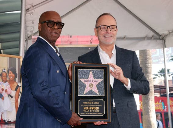 Courtney B. Vance and John Landgraf attend an unveiling ceremony honoring Courtney B. Vance with the 2,831st star on the Hollywood Walk of Fame in Los Angeles on Tuesday, December 16, 2025.  LAP20251216872 GREGxGRUDT