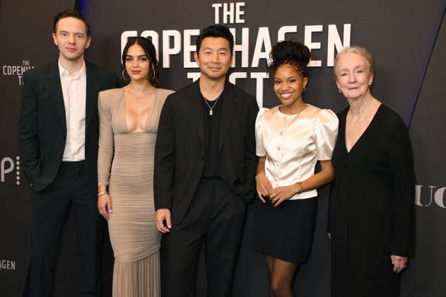 NEW YORK, NY- DECEMBER 16: Mark O Brien, Melissa Barrera, Simu Liu, Sinclair Daniel and Kathleen Chalfant at at the special screening of Peacock™s The Copenhagen Test on December 16, 2025 at The Whitby Hotel in New York City. Copyright: xMediaPunchx