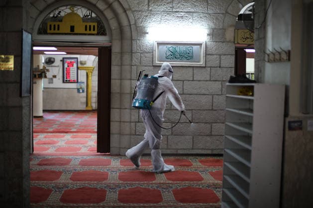 Coronavirus precautions in Jerusalem JERUSALEM - MARCH 16: Officials carry out disinfection works as a precaution against the coronavirus (COVID-19) continue at Ali ibn Abi Talib Mosque in Jerusalem on March 16, 2020. Kudüs Palestinian Territory, Occupied. Editorial use only. Please get in touch for any other usage.  Copyright: x2025xAnadoluxMostafaxAlkharoufx