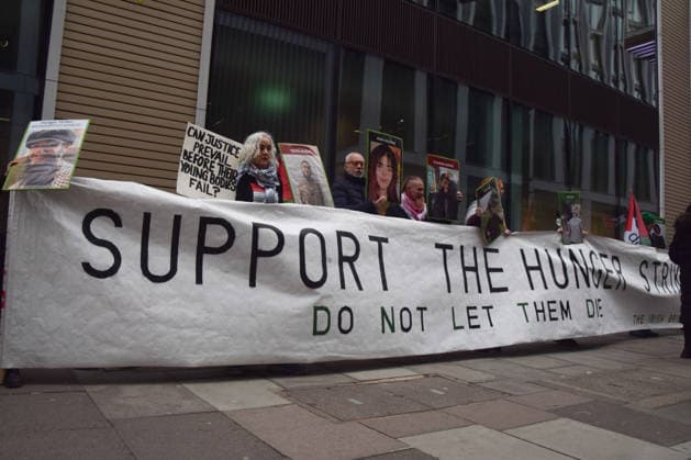 December 17, 2025, London, England, United Kingdom: Protesters gather outside the Department of Health in solidarity with pro-Palestine activists, part of the so-called Filton 24, who are on hunger strike in prison. London United Kingdom - ZUMAv130 20251217_zip_v130_035 Copyright: xVukxValcicx