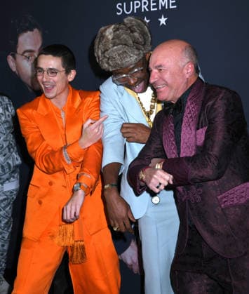 December 16, 2025, New York, Ny, United States: Timothee Chalamet, Tyler The Creator, and Kevin O Leary attend A24 s Marty Supreme New York Premiere. Held at Regal Times Square in New York. Zuma Press December 16, 2025. New York United States - ZUMAp281 20251216_zea_p281_242 Copyright: xPhotoxImagexPressx