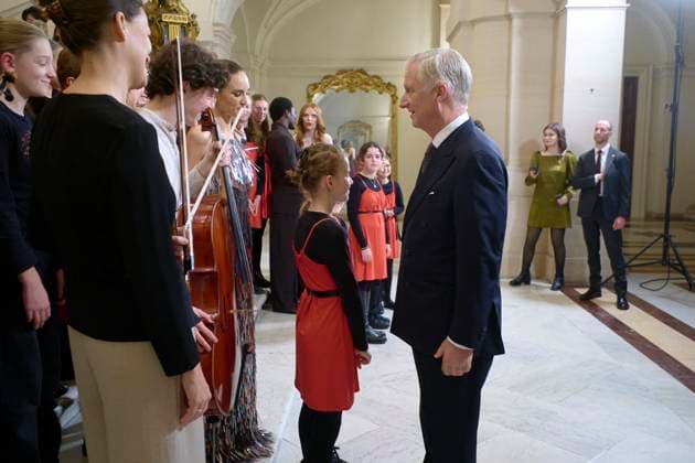 Annual Christmas Concert At The Royal Palace - Brussels Brussels, December 17, 2025. The traditional Christmas celebration took place at the Royal Palace in Brussels in the presence of King Philippe, Queen Mathilde, Princess Eléonore, and Princess Elisabeth. Belgian singer Typh Barrow sang a Christmas carol. Photo by Olivier Polet ABACAPRESS.COM Brussels Belgium  Copyright: xPoletxOlivier ABACAx