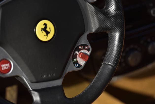 Donald Trump’s old Ferrari selling for £750,000 Story From Jam Press (Donald Trump Ferrari) Pictured: Inside Donald Trump’s 2007 Ferrari F430 F1. Donald Trump’s old Ferrari selling for £750,000 Donald Trump’s old Ferrari is being sold for £750,000. The US President got the classic red F430 F1 brand new in 2007. It was ten years before he was elected to the White House. He was hosting the US version of The Apprentice at the time. It would have set him back about £120,000 when he got it 18 years ago. The 196mph supercar was delivered to the now 79-year-old Trump Tower in New York City. The car is being sold with Trump’s distinctive signature on the paperwork. The Ferrari boasts a 4.3 litre V8 engine and has only done 9,493 miles. T  Copyright: xJamxPress PhotosxCourtesyxofxMecumxAuctions,xInc.