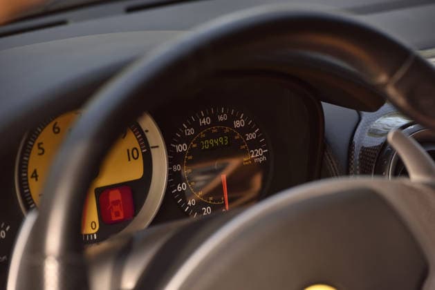 Donald Trump’s old Ferrari selling for £750,000 Story From Jam Press (Donald Trump Ferrari) Pictured: Inside Donald Trump’s 2007 Ferrari F430 F1. Donald Trump’s old Ferrari selling for £750,000 Donald Trump’s old Ferrari is being sold for £750,000. The US President got the classic red F430 F1 brand new in 2007. It was ten years before he was elected to the White House. He was hosting the US version of The Apprentice at the time. It would have set him back about £120,000 when he got it 18 years ago. The 196mph supercar was delivered to the now 79-year-old Trump Tower in New York City. The car is being sold with Trump’s distinctive signature on the paperwork. The Ferrari boasts a 4.3 litre V8 engine and has only done 9,493 miles. T  Copyright: xJamxPress PhotosxCourtesyxofxMecumxAuctions,xInc.