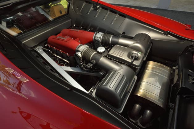 Donald Trump’s old Ferrari selling for £750,000 Story From Jam Press (Donald Trump Ferrari) Pictured: Donald Trump’s 2007 Ferrari F430 F1 engine. Donald Trump’s old Ferrari selling for £750,000 Donald Trump’s old Ferrari is being sold for £750,000. The US President got the classic red F430 F1 brand new in 2007. It was ten years before he was elected to the White House. He was hosting the US version of The Apprentice at the time. It would have set him back about £120,000 when he got it 18 years ago. The 196mph supercar was delivered to the now 79-year-old Trump Tower in New York City. The car is being sold with Trump’s distinctive signature on the paperwork. The Ferrari boasts a 4.3 litre V8 engine and has only done 9,493 miles. T  Copyright: xJamxPress PhotosxCourtesyxofxMecumxAuctions,xInc.