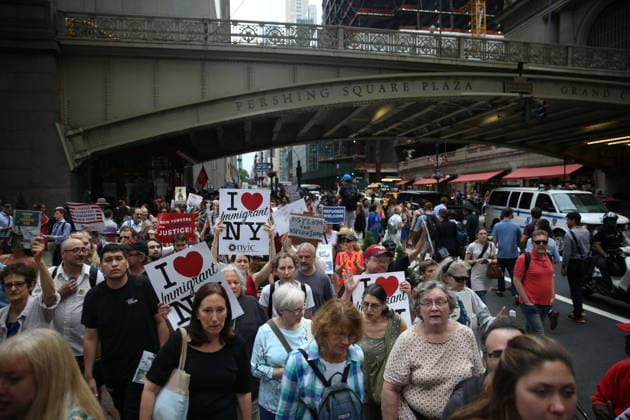 World Refugee Day 2018 in New York NEW YORK, USA - JUNE 20: People take part in a rally against Immigration policies in the United States on World Refugee Day in Manhattan borough of New York, United States on June 20, 2018. New York United States. Editorial use only. Please get in touch for any other usage.  Copyright: x2025xAnadoluxMohammedxElshamyx