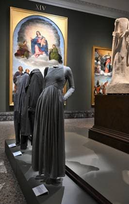 Milan, Italy Giorgio Armani.Milan, for love on display at the Pinacoteca di Brera for the first time an exhibition dedicated to the stylistic journey of Giorgio Armani welcoming a selection of clothes in its prestigious rooms a union of fashion and art In the photo: Giorgio Armani s clothes on display  Copyright: xNickxZonnax xipa-agency.netx xNickxZonnax IPA_Agency_IPA69325488