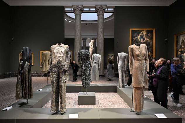 Milan, Italy Giorgio Armani.Milan, for love on display at the Pinacoteca di Brera for the first time an exhibition dedicated to the stylistic journey of Giorgio Armani welcoming a selection of clothes in its prestigious rooms a union of fashion and art In the photo: Giorgio Armani s clothes on display  Copyright: xNickxZonnax xipa-agency.netx xNickxZonnax IPA_Agency_IPA69325506