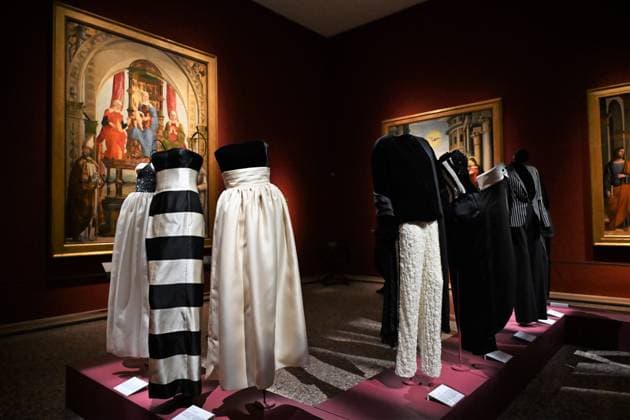 Milan, Italy Giorgio Armani.Milan, for love on display at the Pinacoteca di Brera for the first time an exhibition dedicated to the stylistic journey of Giorgio Armani welcoming a selection of clothes in its prestigious rooms a union of fashion and art In the photo: Giorgio Armani s clothes on display  Copyright: xNickxZonnax xipa-agency.netx xNickxZonnax IPA_Agency_IPA69325563