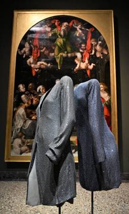 Milan, Italy Giorgio Armani.Milan, for love on display at the Pinacoteca di Brera for the first time an exhibition dedicated to the stylistic journey of Giorgio Armani welcoming a selection of clothes in its prestigious rooms a union of fashion and art In the photo: Giorgio Armani s clothes on display  Copyright: xNickxZonnax xipa-agency.netx xNickxZonnax IPA_Agency_IPA69325589