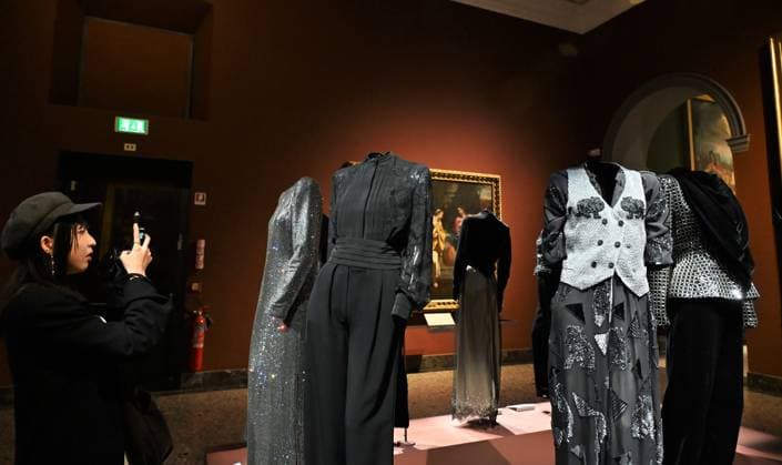 Milan, Italy Giorgio Armani.Milan, for love on display at the Pinacoteca di Brera for the first time an exhibition dedicated to the stylistic journey of Giorgio Armani welcoming a selection of clothes in its prestigious rooms a union of fashion and art In the photo: Giorgio Armani s clothes on display  Copyright: xNickxZonnax xipa-agency.netx xNickxZonnax IPA_Agency_IPA69325592