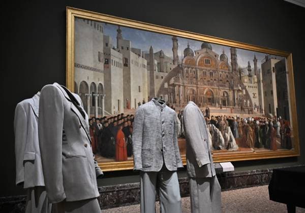 Milan, Italy Giorgio Armani.Milan, for love on display at the Pinacoteca di Brera for the first time an exhibition dedicated to the stylistic journey of Giorgio Armani welcoming a selection of clothes in its prestigious rooms a union of fashion and art In the photo: Giorgio Armani s clothes on display  Copyright: xNickxZonnax xipa-agency.netx xNickxZonnax IPA_Agency_IPA69325516