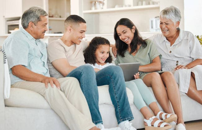 Tablet, happy big family and relax in home on app for streaming cartoon, game or laugh at comedy show. Technology, mother and father with girl, grandparents and child learning with funny generations Tablet, happy big family and relax in home on app for streaming cartoon, game or laugh at comedy show. Technology, mother and father with girl, grandparents and child learning with funny generations., model released, , property released, , 61772170.jpg RECORD DATE NOT STATED