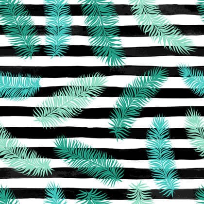 Watercolor Palm Leaves Black & White Stripes Elegant seamless background featuring watercolor palm leaves against black and white stripes. Perfect for holiday cards, invitations, summer party themes, or coastal-themed projects. A sophisticated and stylish pattern. Copyright: xJENYA777LEVCHENx