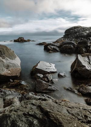 Long exposure of rugged and rocky Atlantic coast, Acadia, Maine Bar Harbor, Maine, United States CR_SSNF251218-1910156-01