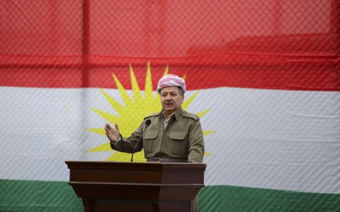 KRG Prime Minister Masoud Barzani in Erbil MOSUL, IRAQ - NOVEMBER 16: Iraqi Kurdish Regional Government s (KRG) Prime Minister Masoud Barzani delivers a speech during a meeting at the town center of Bashiqa, which was cleared from Daesh terrorists as part of the operation to liberate Mosul from Daesh, in Mosul, Iraq on November 16, 2016. Arbil Iraq. Editorial use only. Please get in touch for any other usage.  Copyright: x2025xAnadoluxHamitxHüseyinx