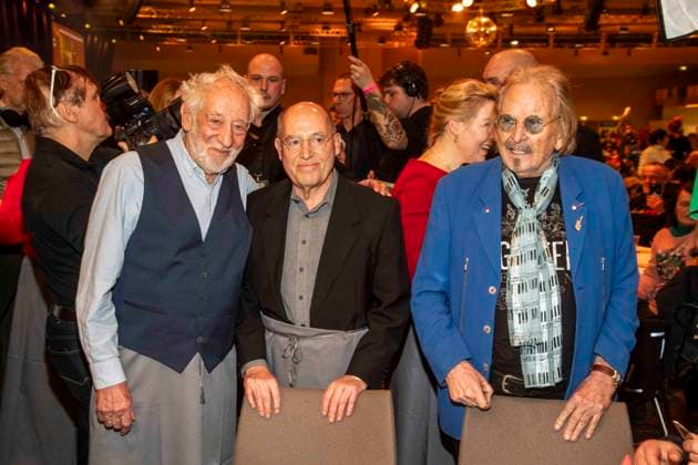 abb: Dieter Hallervorden, Gregor Gysi, Frank Zander und Franziska Giffey bei der 31. Frank Zander Weihnachtsfeier Weihnachtsessen fuer Obdachlose und Beduerftige Menschen 2025 im Estrel Convention Center am 22.12.2025 in Berlin Berlin Deutschland