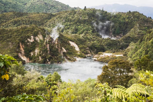 Steaming hot water lake in Waimangu Volcanic Valley New Zealand, GWF001252