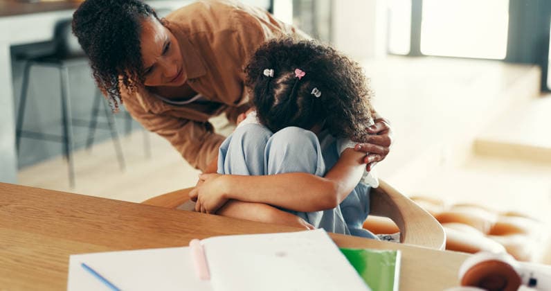 Mom, girl and sad with hug, homework and support for learning disability with comfort at apartment. People, mother and daughter with embrace for adhd, education and console child in family house Mom, girl and sad with hug, homework and support for learning disability with comfort at apartment. People, mother and daughter with embrace for adhd, education and console child in family house., model released, , property released, , 63303826.jpg RECORD DATE NOT STATED