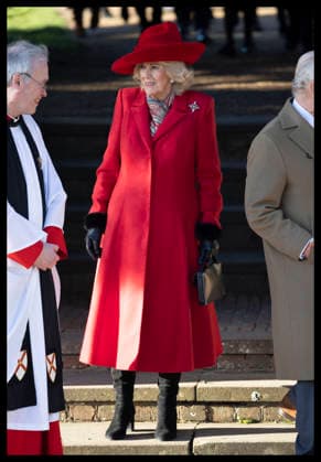 . 25 12 2025. Sandringham , United Kingdom. Queen Camilla leaving the Christmas Day church service at Sandringham, United Kingdom,  xStephenxLockx xi-Imagesx IIM-26475-0088