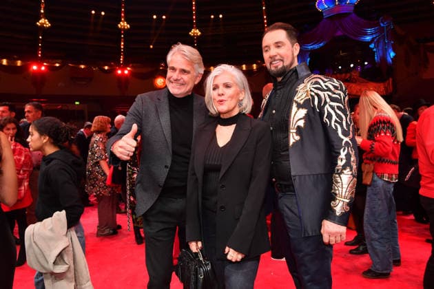 Birgit Schrowange mit Ehemann Frank Sporthelfer und Martin Lacey jr. Premiere Winterspielzeit 2025 Circus Krone Ich. Du, Wir. Krone Manege Kronebau München 25. Dezember 2025