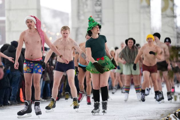 Polar Bear Skate in Toronto TORONTO, CANADA - DECEMBER 28 : People wearing bathing suits take part in the 2025 Toronto Polar Bear Skate on the Bentway’s outdoor ice trail in Toronto, Ontario on December 28, 2025. Mert Alper Dervis Anadolu Toronto Canada. Editorial use only. Please get in touch for any other usage.  Copyright: x2025xAnadoluxMertxAlperxDervisx