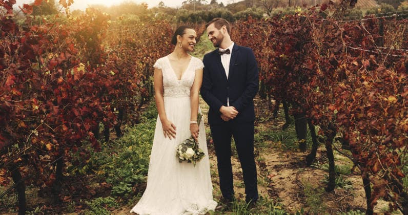 Couple, vineyard and happy at wedding with bouquet, love and excited with commitment in nature. People, bride and groom with flowers, smile and trust with marriage, loyalty and relationship in Italy Couple, vineyard and happy at wedding with bouquet, love and excited with commitment in nature. People, bride and groom with flowers, smile and trust with marriage, loyalty and relationship in Italy., model released, , property released, , 97752698.jpg RECORD DATE NOT STATED