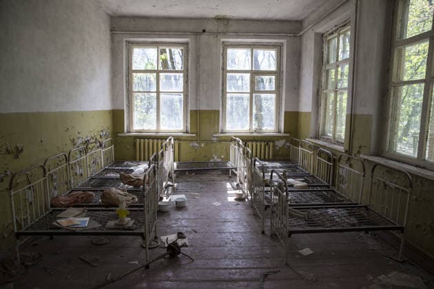 30th anniversary of Chernobyl nuclear disaster CHERNOBYL, UKRAINE - APRIL 27: An internal view from abandoned kindergarden at a village close to Pripyat is seen during the 30th anniversary of Chernobyl nuclear disaster in Ukraine on April 27, 2016. The Chernobyl accident occurred on 26 April 1986 at the Chernobyl Nuclear Power Plant in the city of Pripyat. Kiev Ukraine. Editorial use only. Please get in touch for any other usage.  Copyright: x2025xAnadoluxGökhanxBalcÄ±x