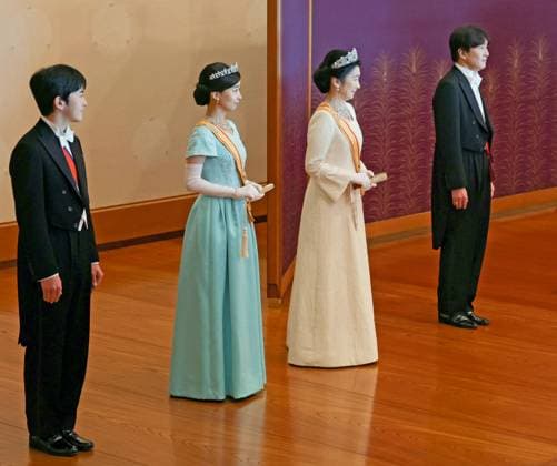 New Year ceremony attended by Japan s imperial family Japanese Crown Prince Fumihito (far R), Crown Princess Kiko (2nd from R), their daughter Princess Kako and their son Prince Hisahito attend a New Year s ceremony at the Imperial Palace in Tokyo on Jan. 1, 2026. (Pool photo)  A14AA0005145940P